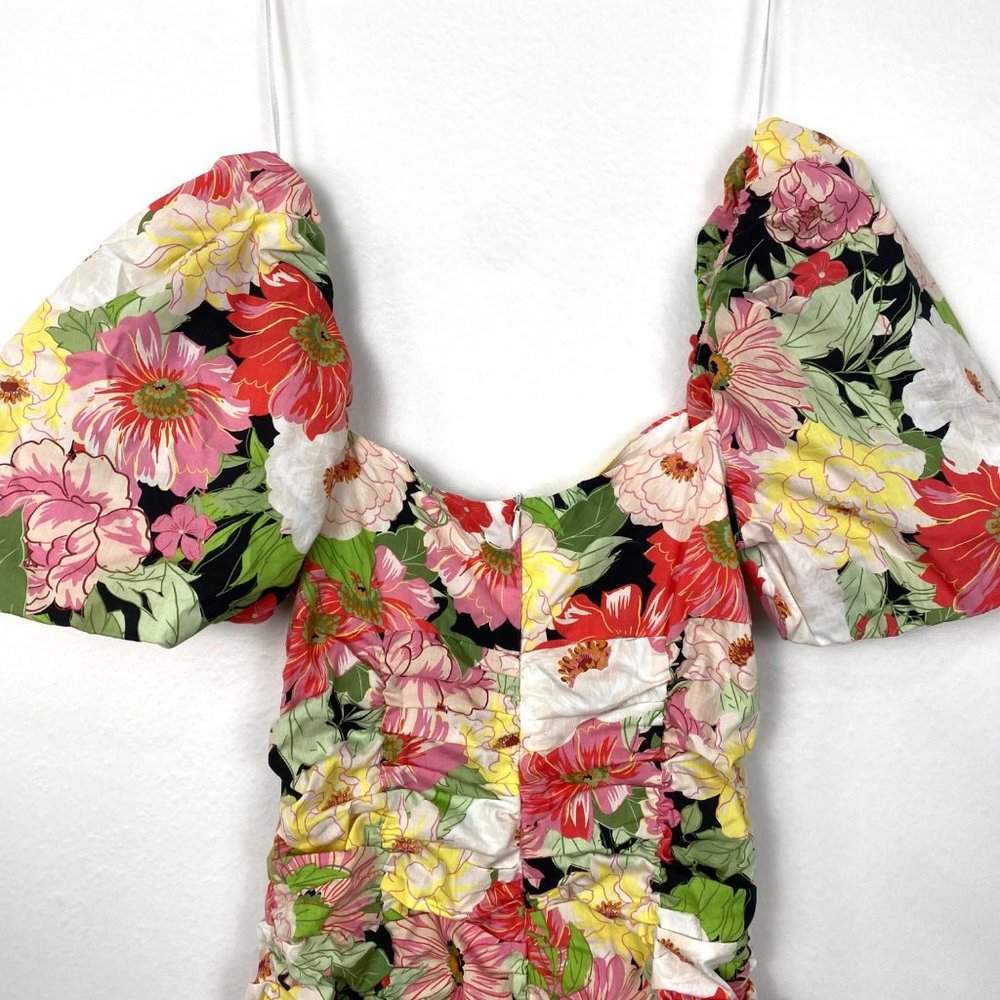 Zara Smocked Floral Ruched Puff Sleeve Mini Dress XS - Picture 9 of 11